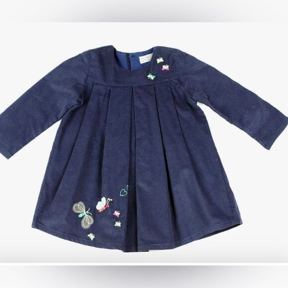 Phlona Navy micro corduroy embroidered dress NWT size 9 months - Picture 1 of 14